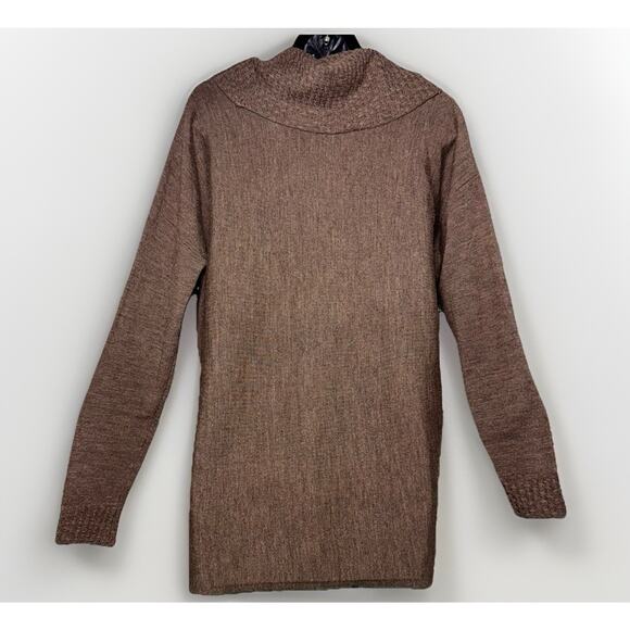 Ellen Tracy Medium Brown 100% Extra Fine Merino Wool Sweater Cable Cowl Cardigan - Picture 3 of 6